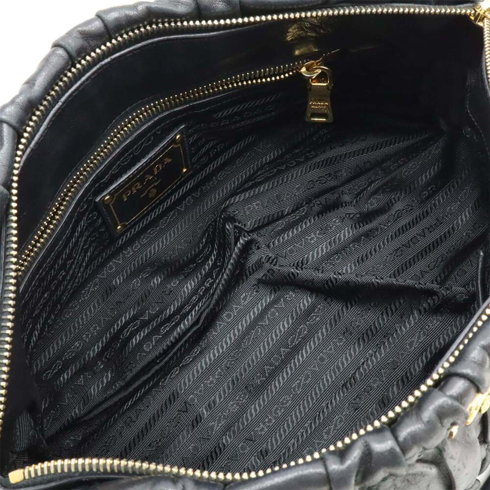PRADA Gathered Handbag Shoulder Bag Leather NERO Black BN1407 - Picture 7 of 10